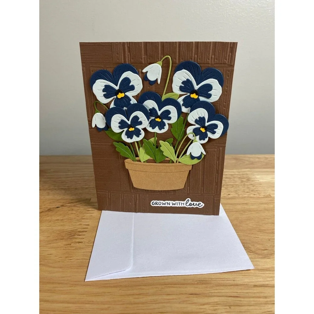 Pansy Flower Pot Card Handmade Floral Greeting Card Cute A2 Blank Inside